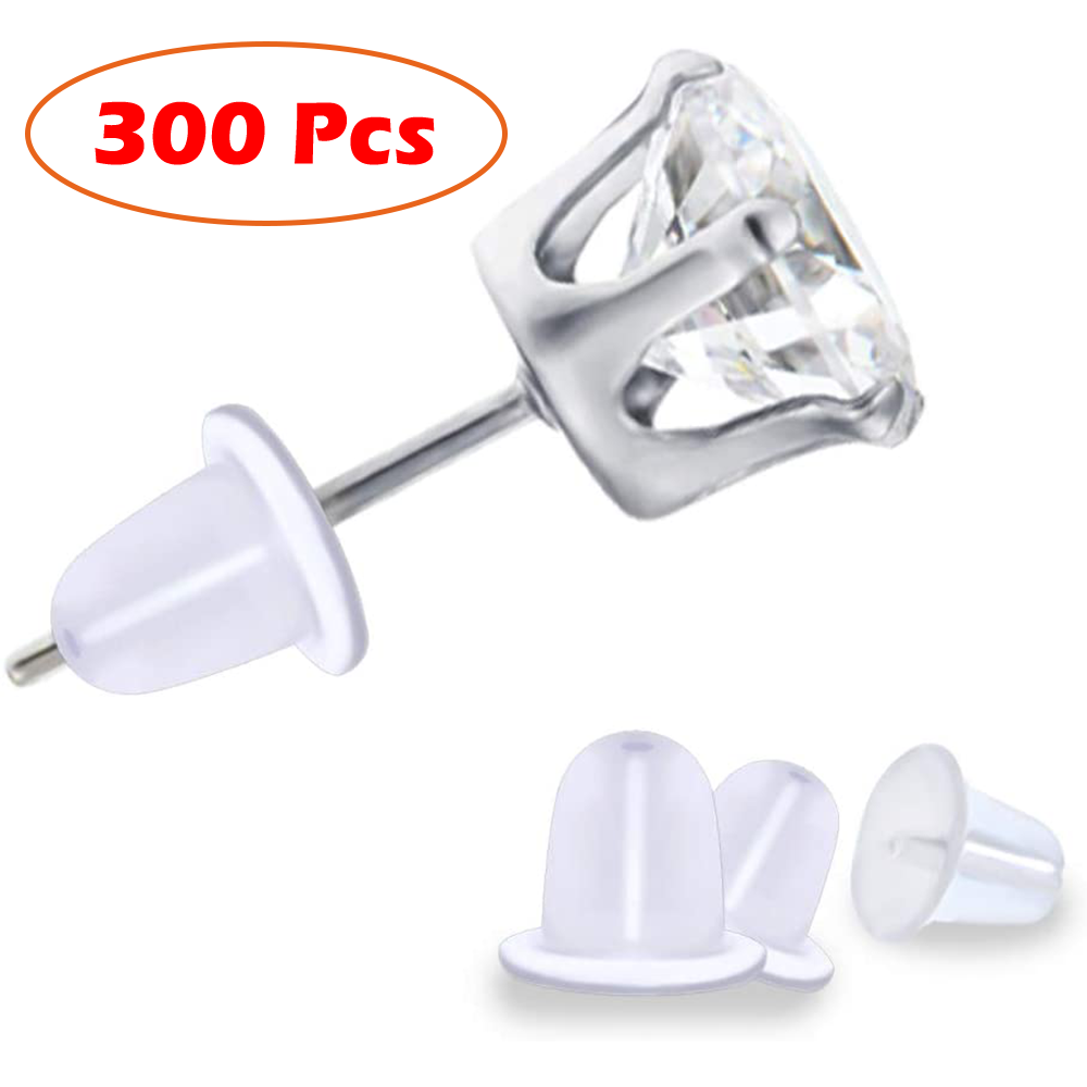 Clear Silicone Earring Backs - 300 Pcs Hypoallergenic Secure Push-Back  Earring Stoppers for Stud Earrings, 5mm Full-Cover Studs Dust-Proof 